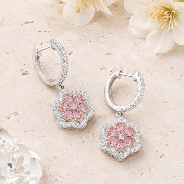 E1925 - 14K White Gold Fancy Pink Diamond Drop Earrings