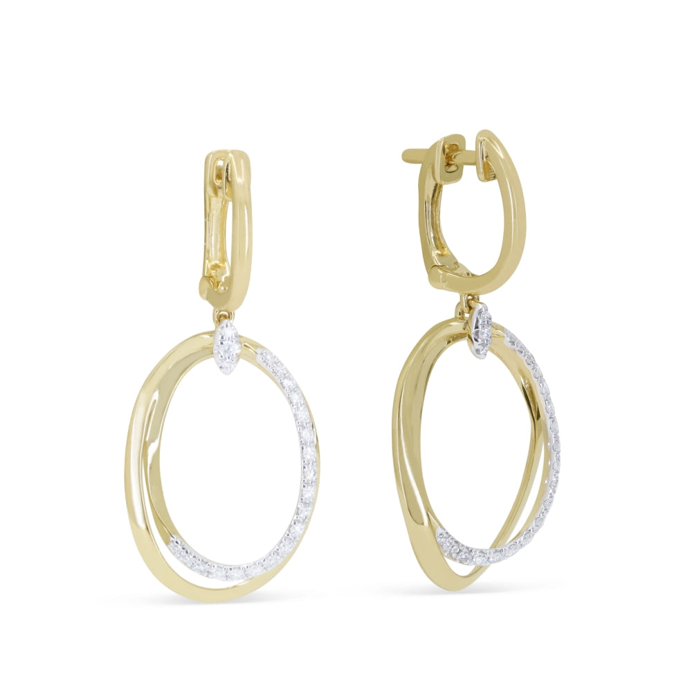 Beautiful Hand Crafted 14K Yellow Gold White Diamond Milano Collection Drop Dangle Earrings With A Lever Back Closure