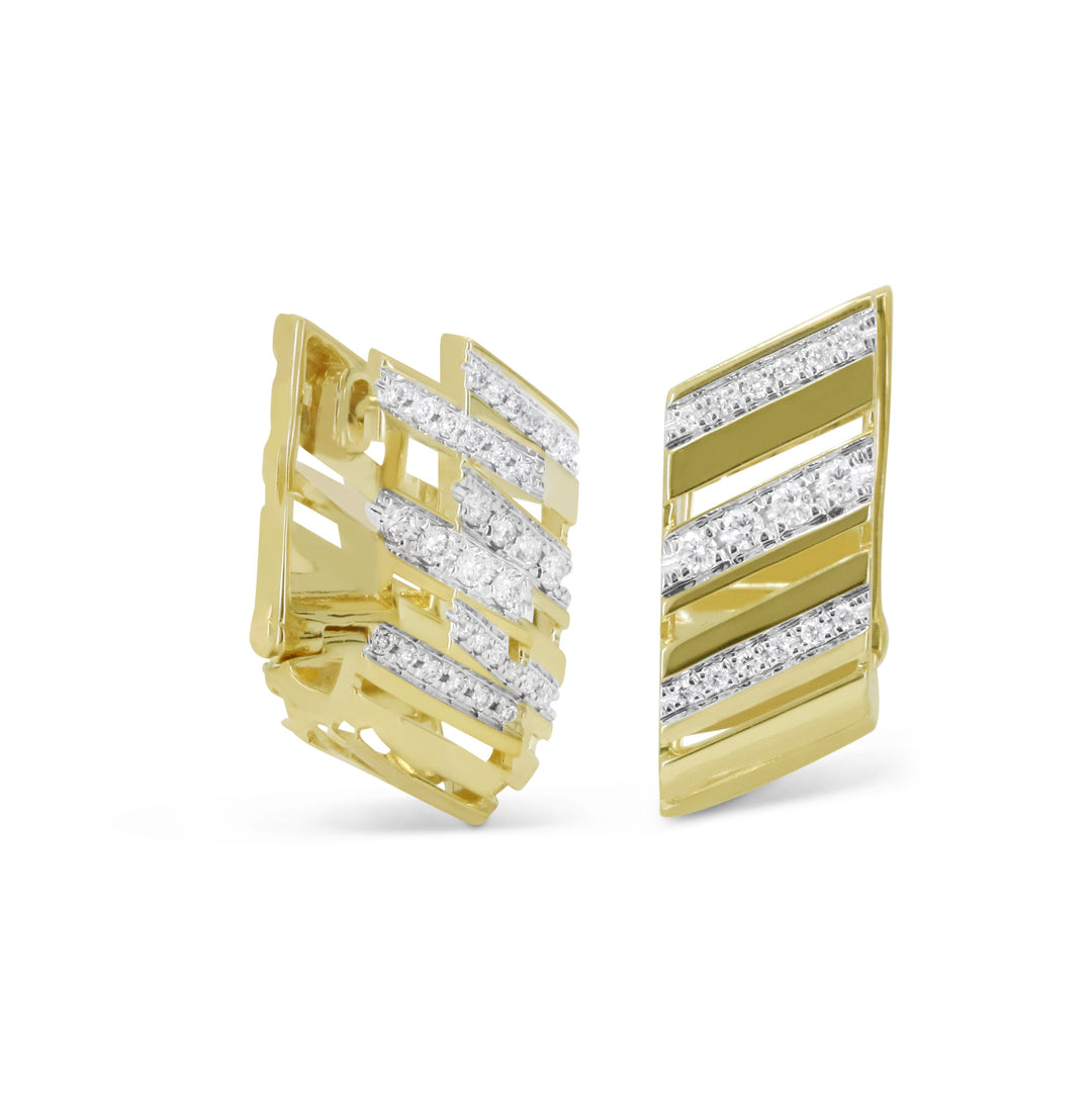 Beautiful Hand Crafted 14K Yellow Gold White Diamond Milano Collection Hoop Earrings With A Hoop Closure