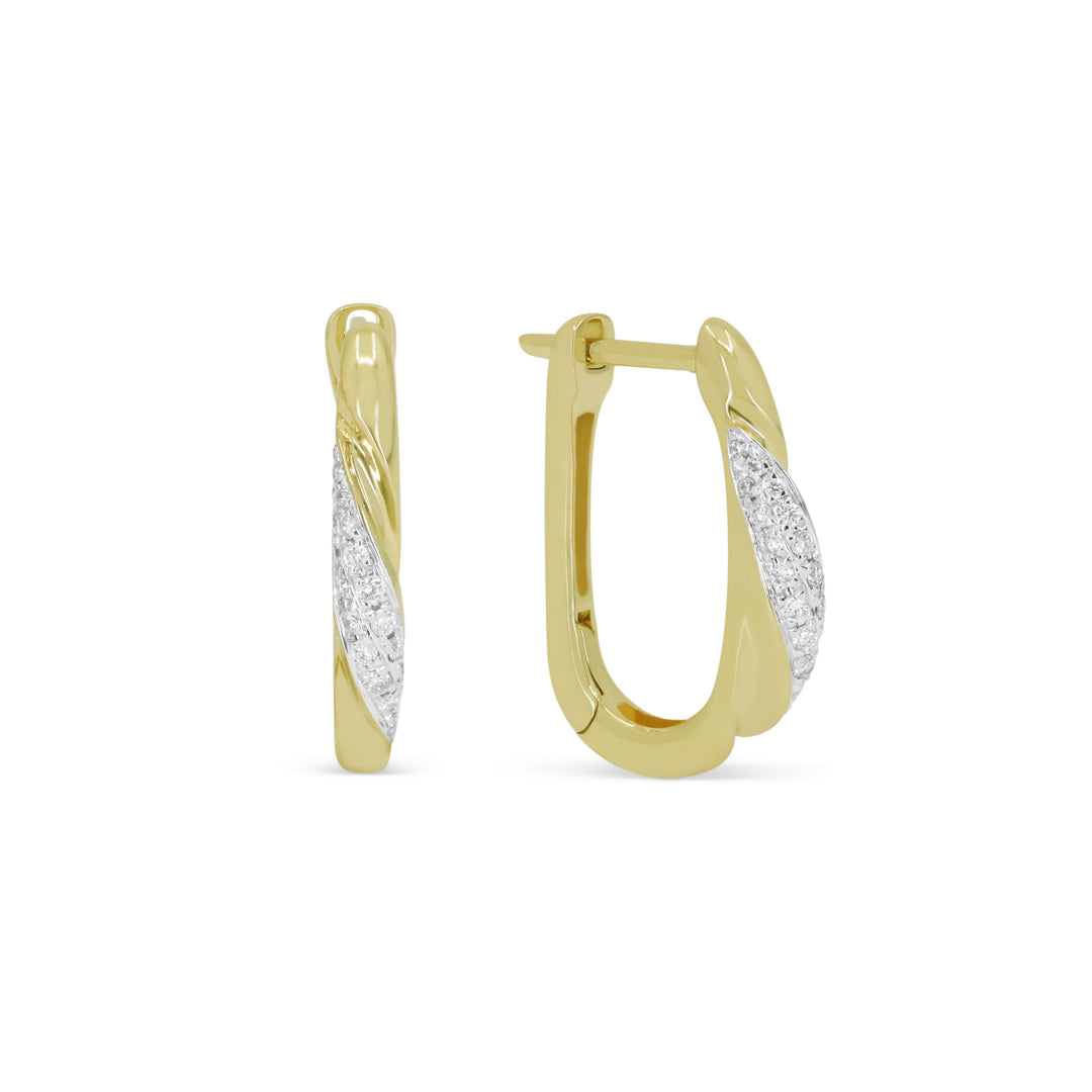 Beautiful Hand Crafted 14K Yellow Gold White Diamond Milano Collection Hoop Earrings With A Hoop Closure