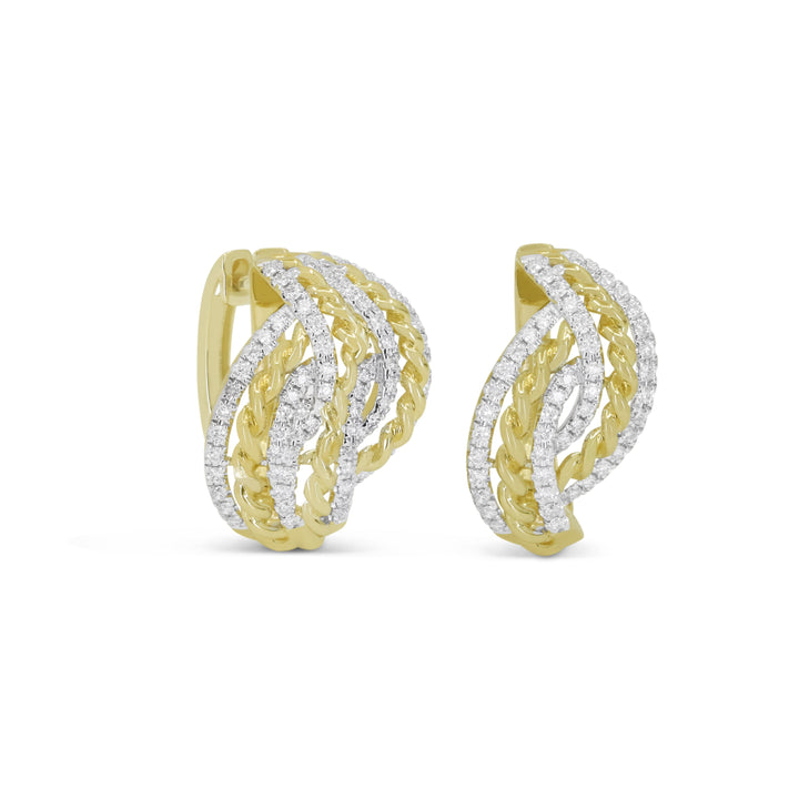 Beautiful Hand Crafted 14K Yellow Gold White Diamond Milano Collection Hoop Earrings With A Hoop Closure