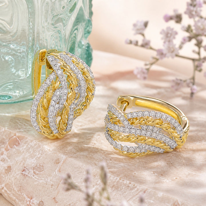 E1930 - 14K Yellow Gold Diamond Hoop Earrings