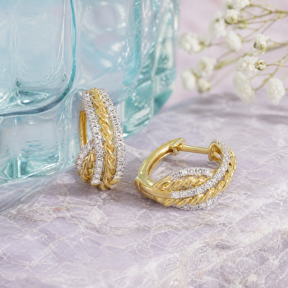 E1931 - 14K Yellow Gold Diamond Hoop Earrings
