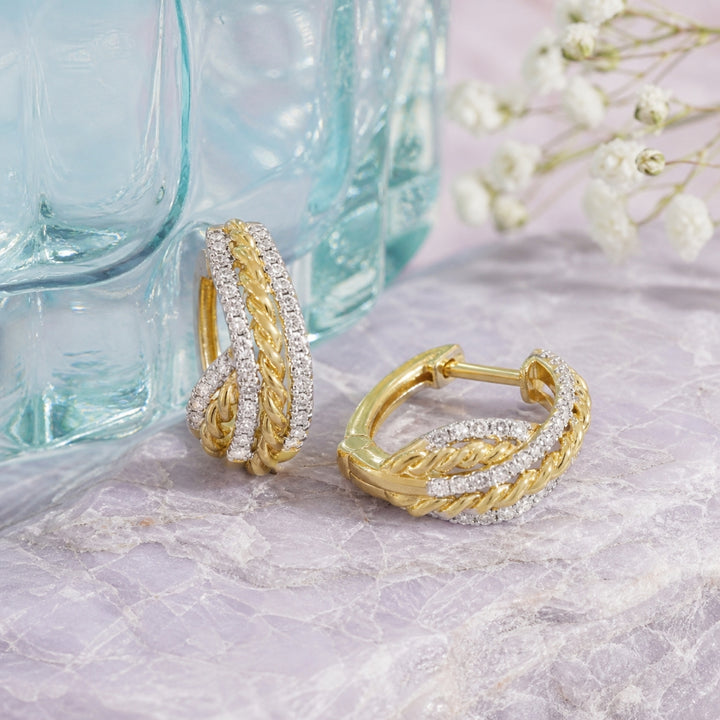 E1931 - 14K Yellow Gold Diamond Hoop Earrings