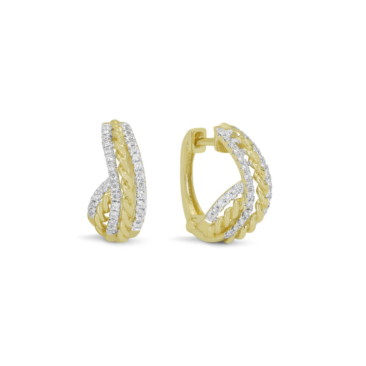 Beautiful Hand Crafted 14K Yellow Gold White Diamond Milano Collection Hoop Earrings With A Hoop Closure
