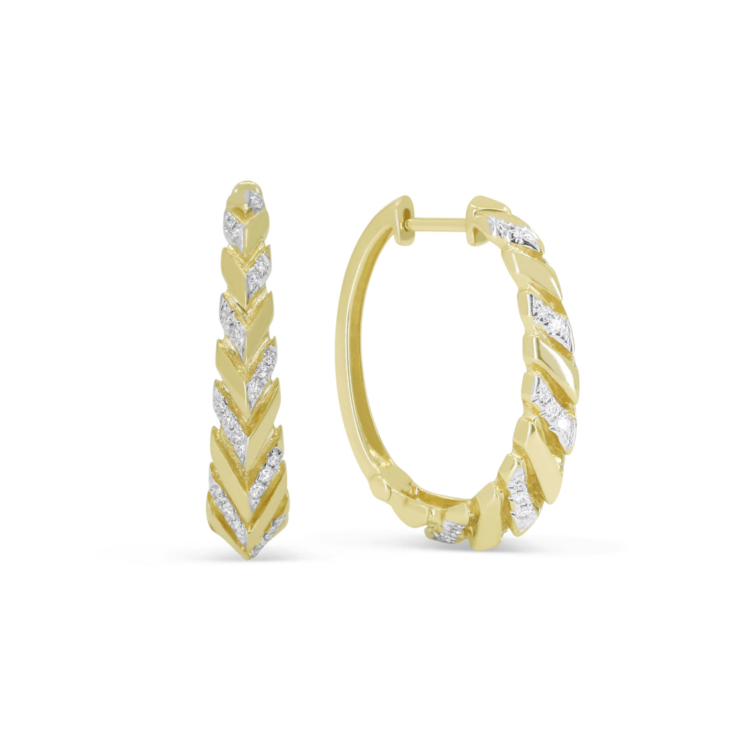 Beautiful Hand Crafted 14K Yellow Gold White Diamond Milano Collection Hoop Earrings With A Hoop Closure