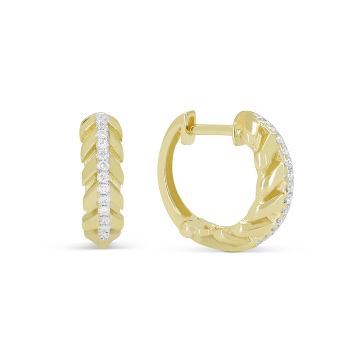 Beautiful Hand Crafted 14K Yellow Gold White Diamond Milano Collection Hoop Earrings With A Hoop Closure