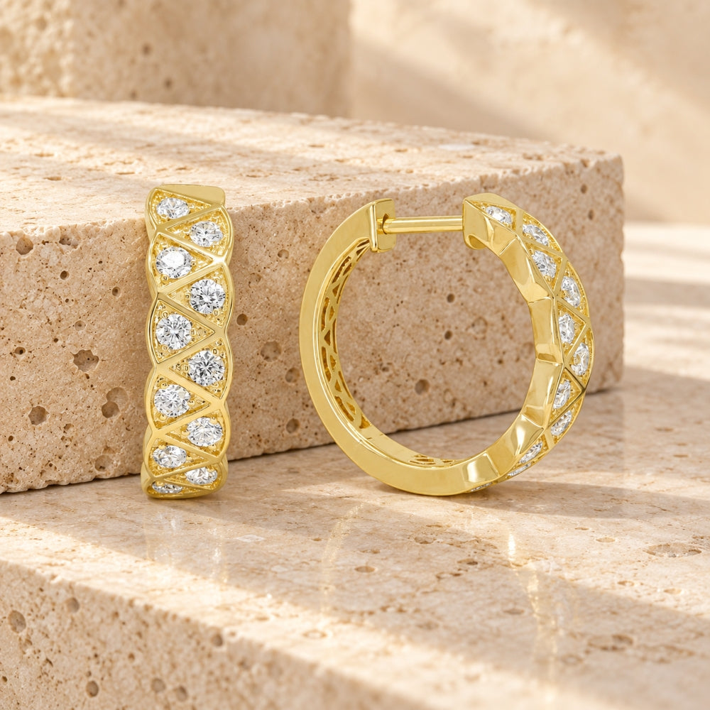E1949 - 14K Yellow Gold Diamond Hoop Earrings