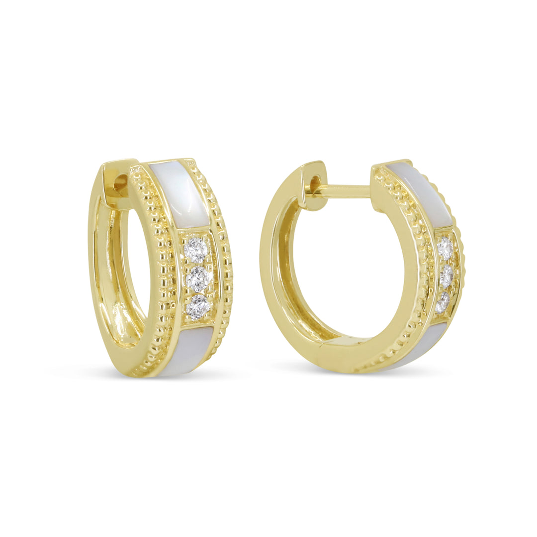 Madison L 14K Yellow Gold Mother of Pearl Hoop Earrings - style E1981MOPY