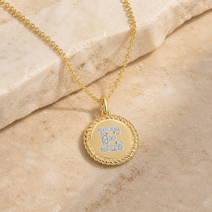 N1004 - 14K Yellow Gold Diamond Initial Letter Pendant