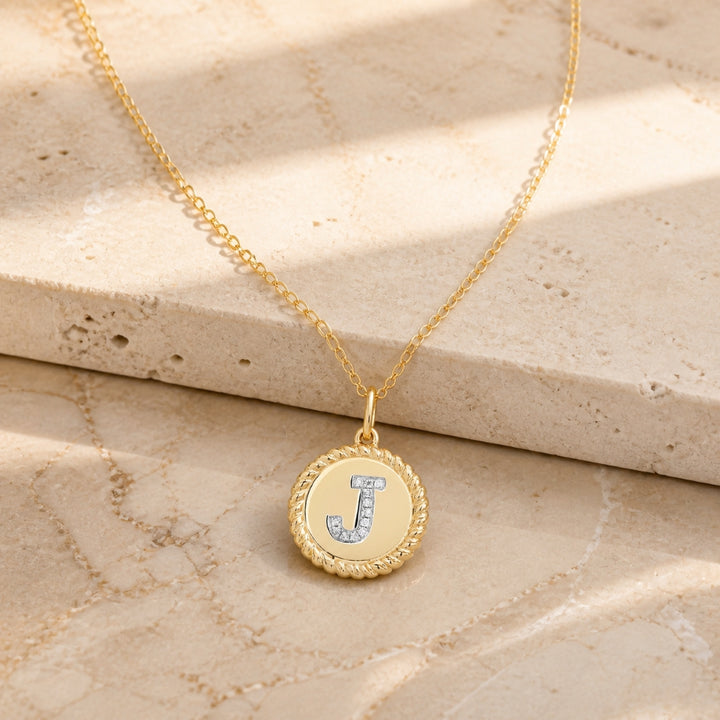 N1004 - 14K Yellow Gold Diamond Initial Letter Pendant