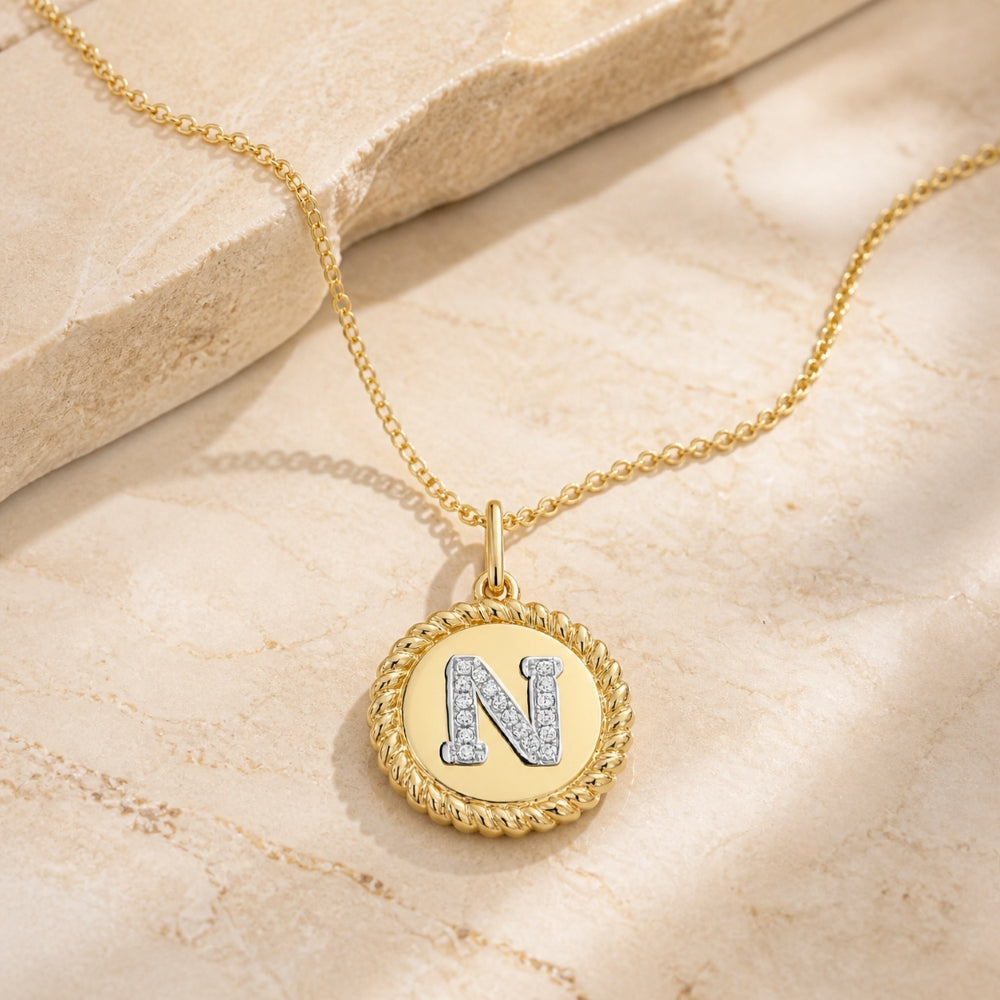 N1004 - 14K Yellow Gold Diamond Initial Letter Pendant