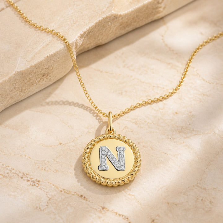 N1004 - 14K Yellow Gold Diamond Initial Letter Pendant
