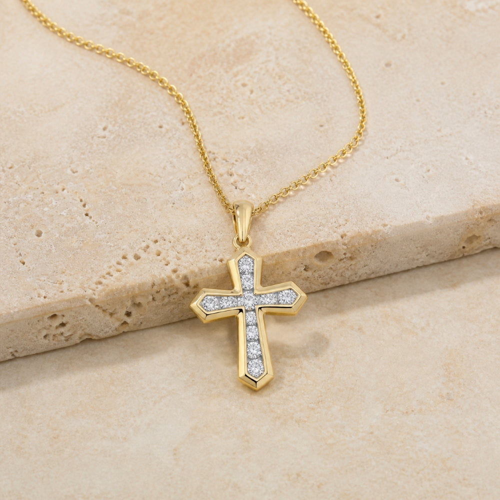 N1006 - 14K Gold Diamond Crucifix Cross Pendant