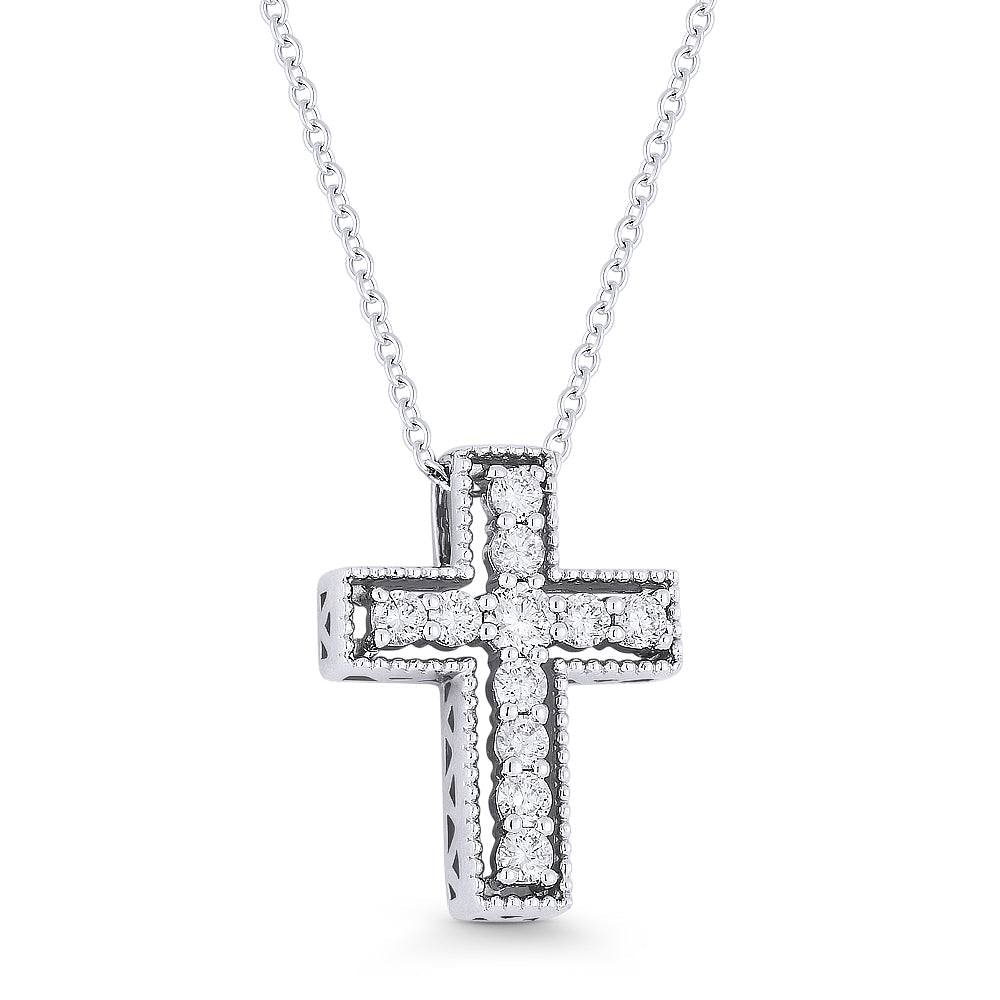 Beautiful Hand Crafted 14K White Gold White Diamond Religious Collection Pendant