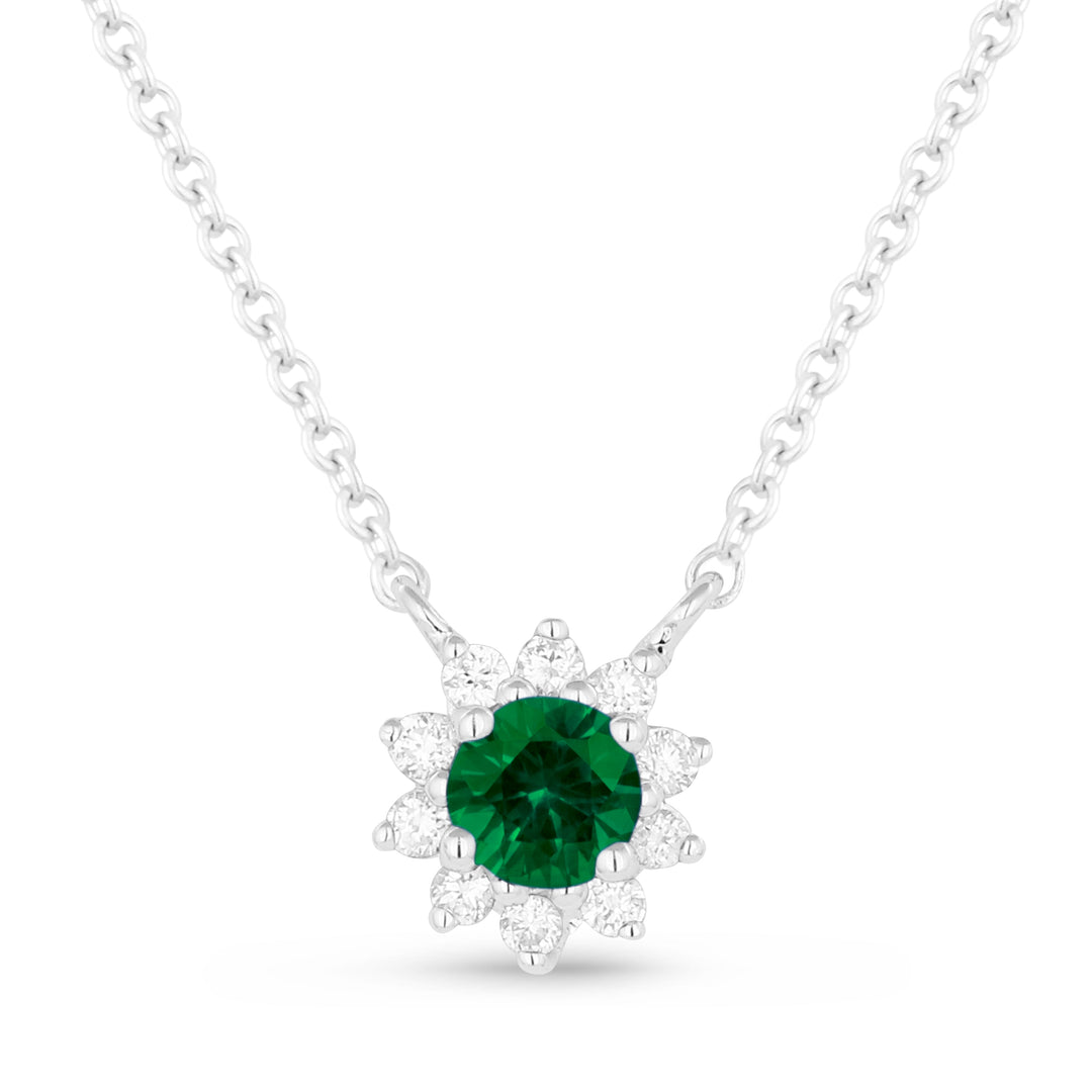 Beautiful Hand Crafted 14K White Gold  Emerald And Diamond Arianna Collection Necklace