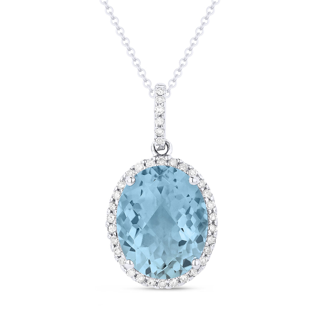 Beautiful Hand Crafted 14K White Gold 8X10MM Aquamarine And Diamond Essentials Collection Pendant