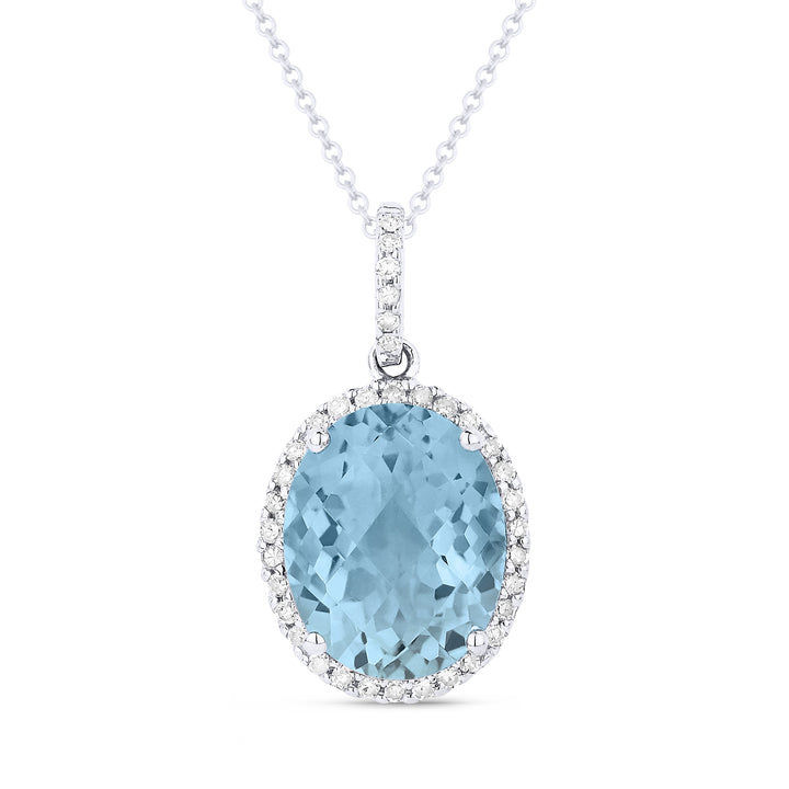 Beautiful Hand Crafted 14K White Gold 8X10MM Aquamarine And Diamond Essentials Collection Pendant