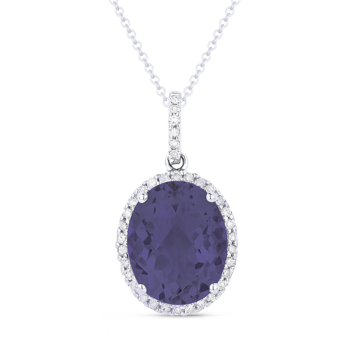 Beautiful Hand Crafted 14K White Gold 8X10MM Created Alexandrite And Diamond Essentials Collection Pendant