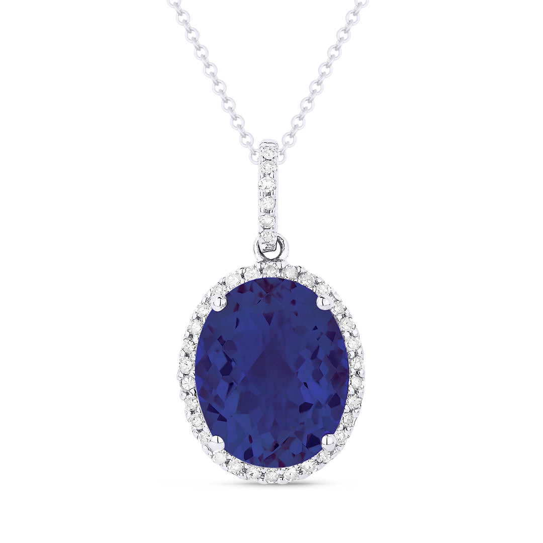 Beautiful Hand Crafted 14K White Gold 8X10MM Created Sapphire And Diamond Essentials Collection Pendant