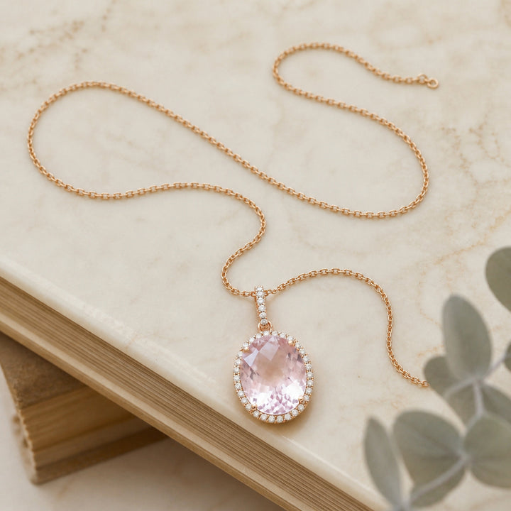 Madison L 14K Rose Gold Created Morganite Oval Pendant - style N1027CMGP
