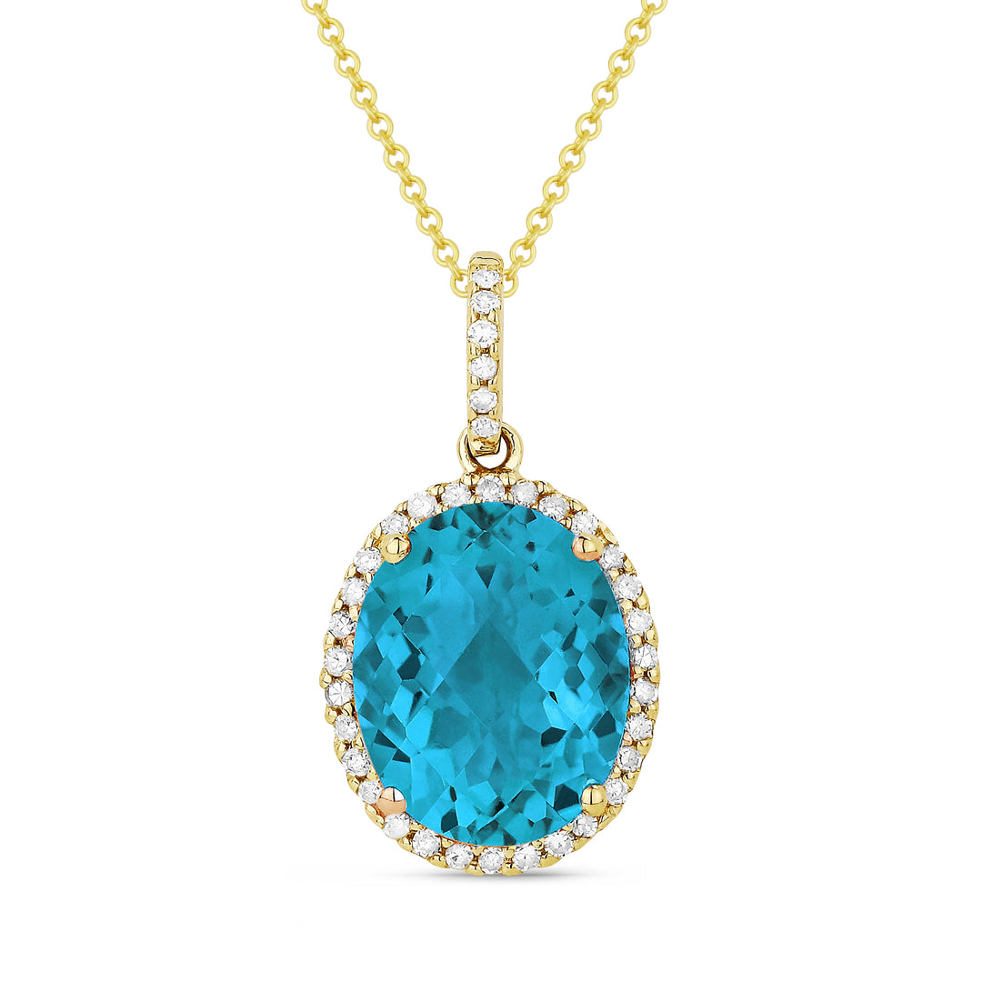 Beautiful Hand Crafted 14K Yellow Gold 8X10MM Created Tourmaline Paraiba And Diamond Essentials Collection Pendant