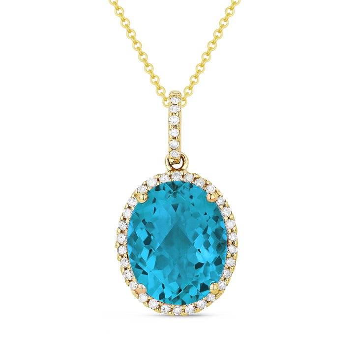 Beautiful Hand Crafted 14K Yellow Gold 8X10MM Created Tourmaline Paraiba And Diamond Essentials Collection Pendant