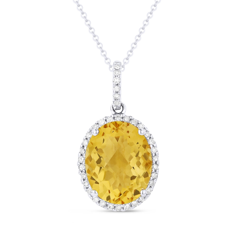 Beautiful Hand Crafted 14K White Gold 8X10MM Citrine And Diamond Essentials Collection Pendant
