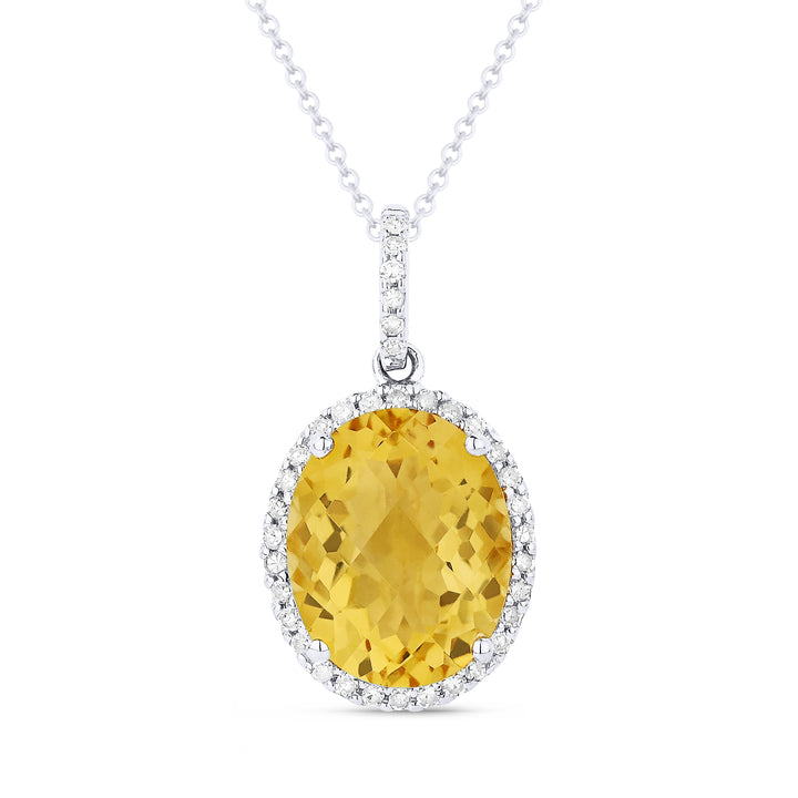 Beautiful Hand Crafted 14K White Gold 8X10MM Citrine And Diamond Essentials Collection Pendant