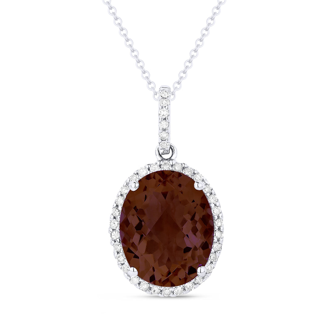 Beautiful Hand Crafted 14K White Gold 8X10MM Garnet And Diamond Essentials Collection Pendant