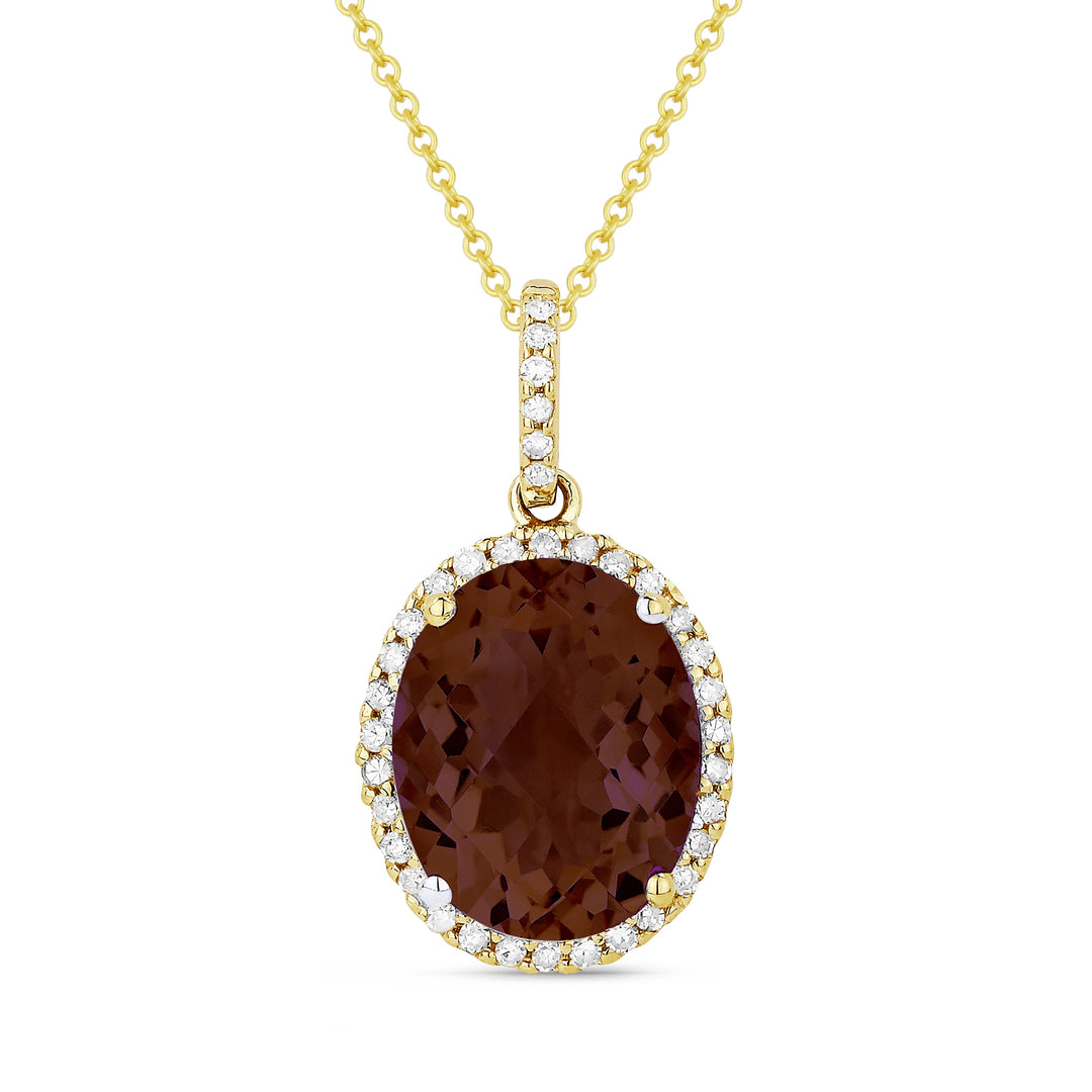 Beautiful Hand Crafted 14K Yellow Gold 8X10MM Garnet And Diamond Essentials Collection Pendant