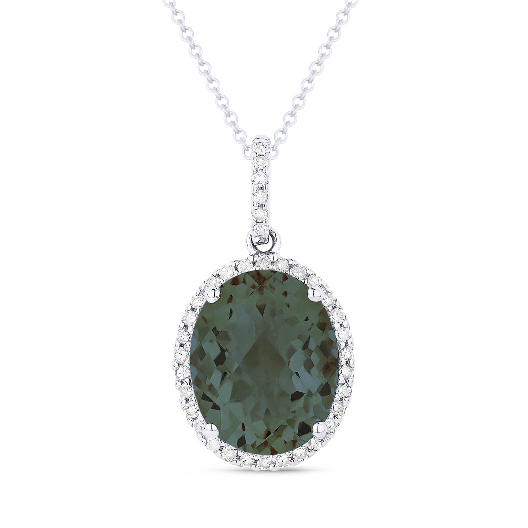 Beautiful Hand Crafted 14K White Gold 8X10MM Created Green Spinel And Diamond Essentials Collection Pendant