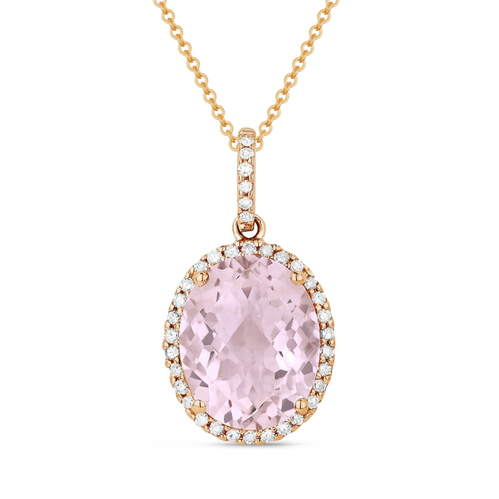 Beautiful Hand Crafted 14K Rose Gold 8X10MM Pink Amethyst And Diamond Essentials Collection Pendant