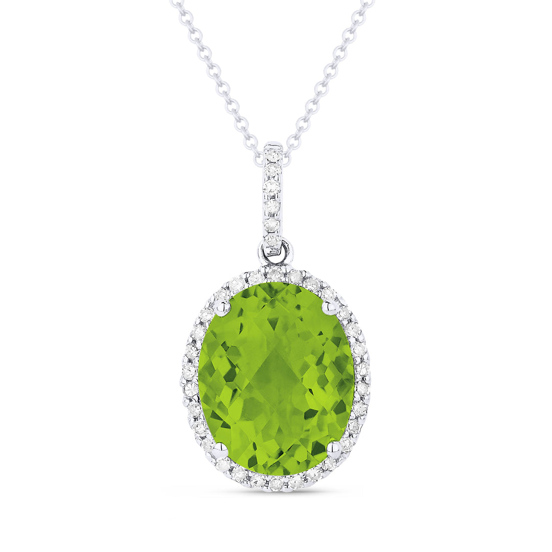 Beautiful Hand Crafted 14K White Gold 8X10MM Peridot And Diamond Essentials Collection Pendant