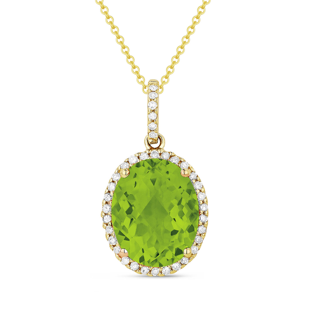 Beautiful Hand Crafted 14K Yellow Gold 8X10MM Peridot And Diamond Essentials Collection Pendant