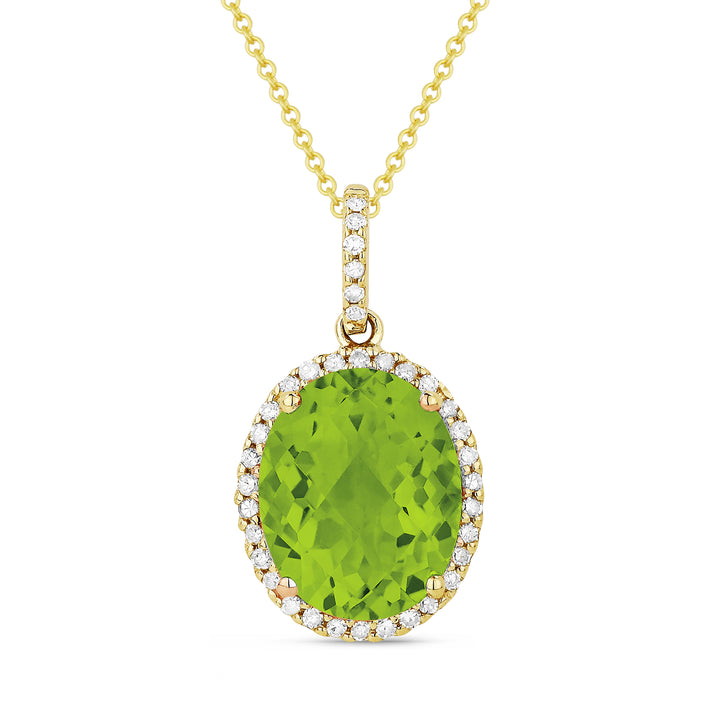 Beautiful Hand Crafted 14K Yellow Gold 8X10MM Peridot And Diamond Essentials Collection Pendant