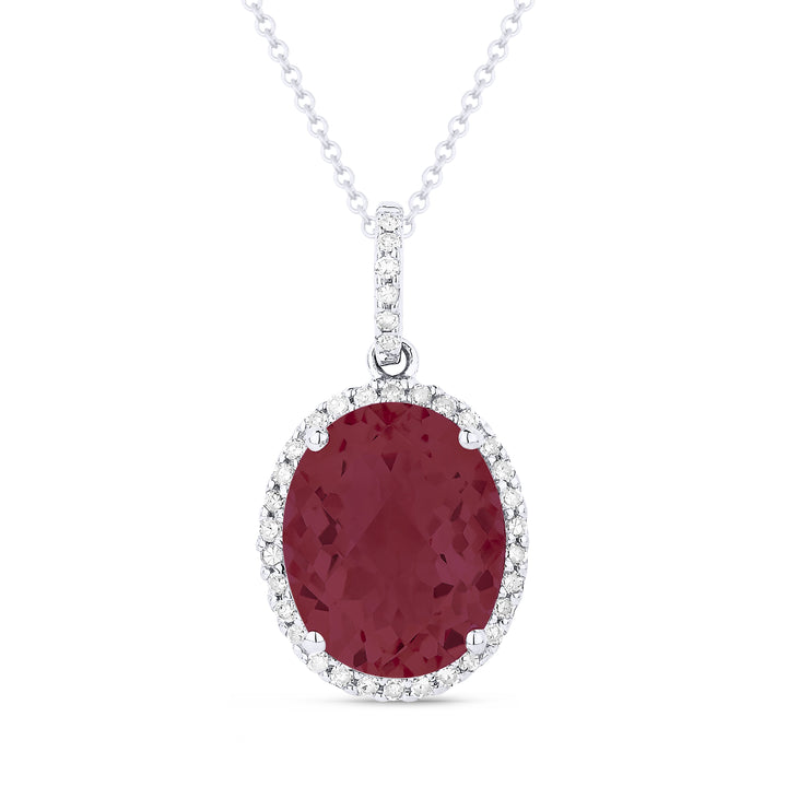 Beautiful Hand Crafted 14K White Gold 8X10MM Created Ruby And Diamond Essentials Collection Pendant