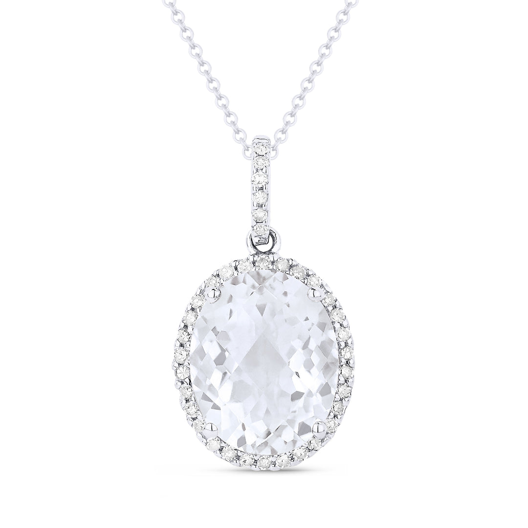 Beautiful Hand Crafted 14K White Gold 8X10MM White Topaz And Diamond Essentials Collection Pendant