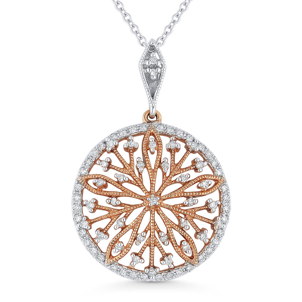 Beautiful Hand Crafted 14K Two Tone Gold White Diamond Milano Collection Pendant