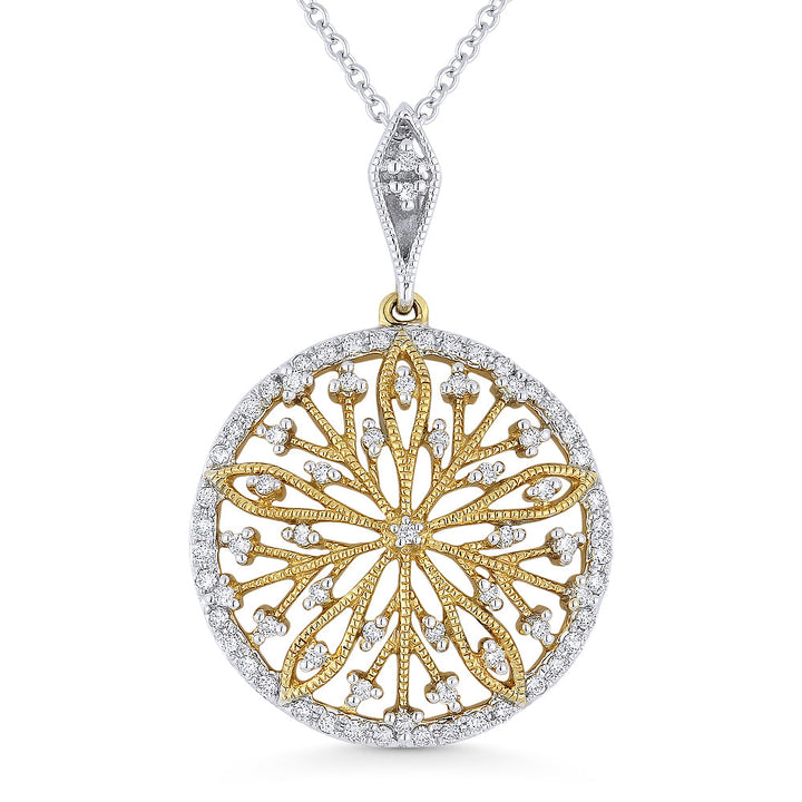 Beautiful Hand Crafted 14K Two Tone Gold White Diamond Milano Collection Pendant