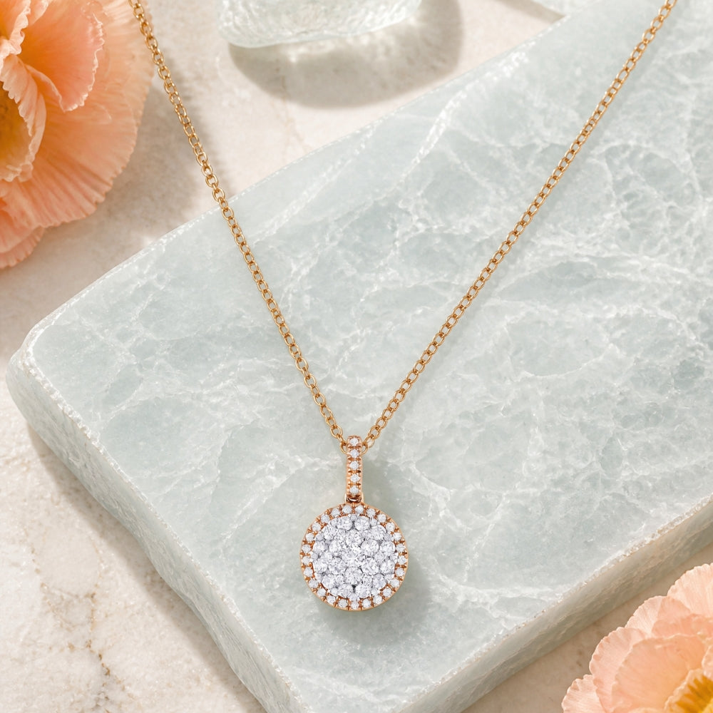N1040 - 14K Rose Gold Diamond Round Pendant