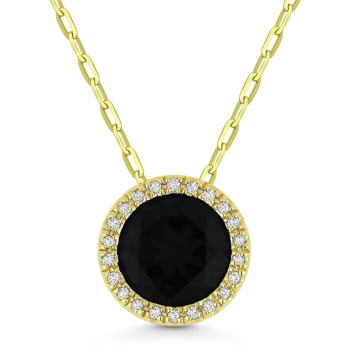 Beautiful Hand Crafted 14K Yellow Gold 7MM Black Onyx And Diamond Essentials Collection Pendant