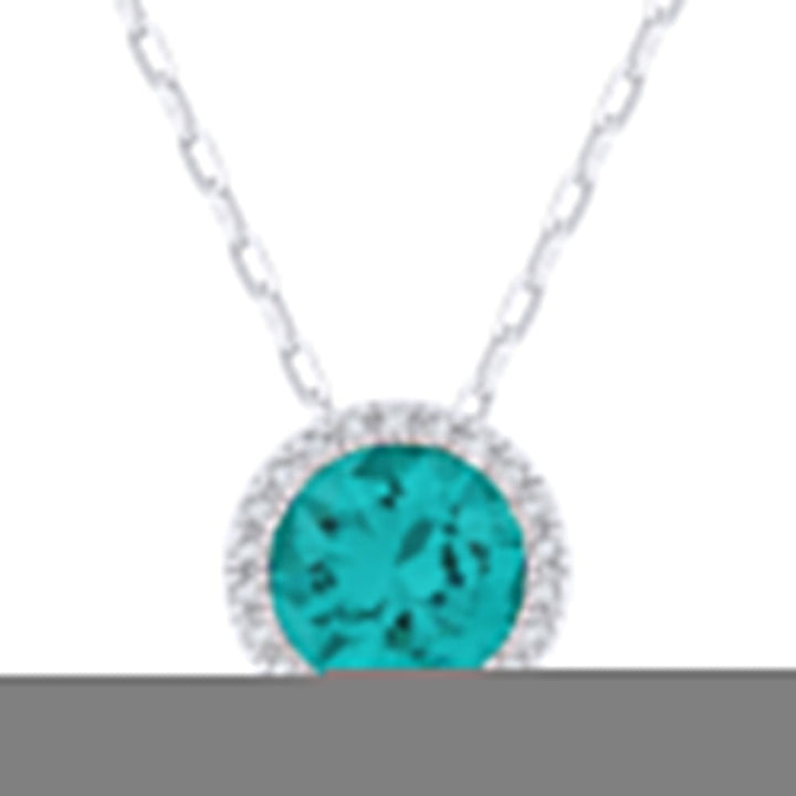 Beautiful Hand Crafted 14K White Gold 7MM Created Tourmaline Paraiba And Diamond Essentials Collection Pendant
