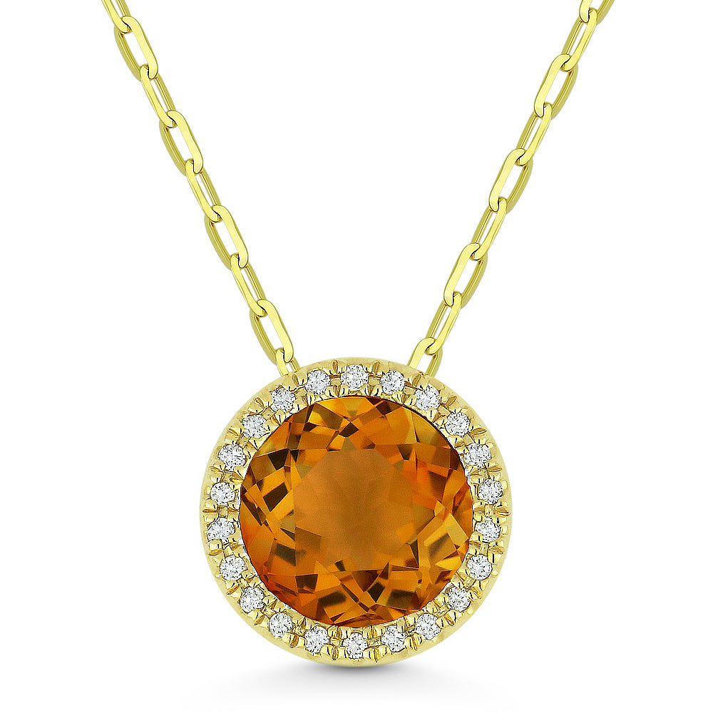 Beautiful Hand Crafted 14K Yellow Gold 7MM Citrine And Diamond Essentials Collection Pendant