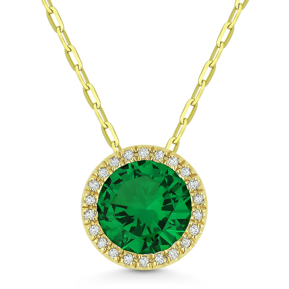 Madison L 14K Yellow Gold Created Emerald Round Pendant - style N1041GCY