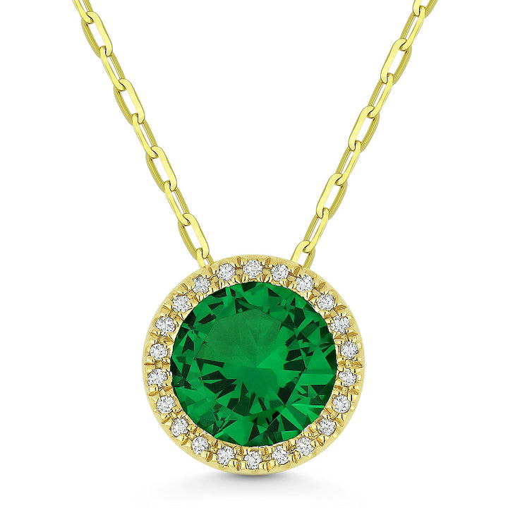 Madison L 14K Yellow Gold Created Emerald Round Pendant - style N1041GCY