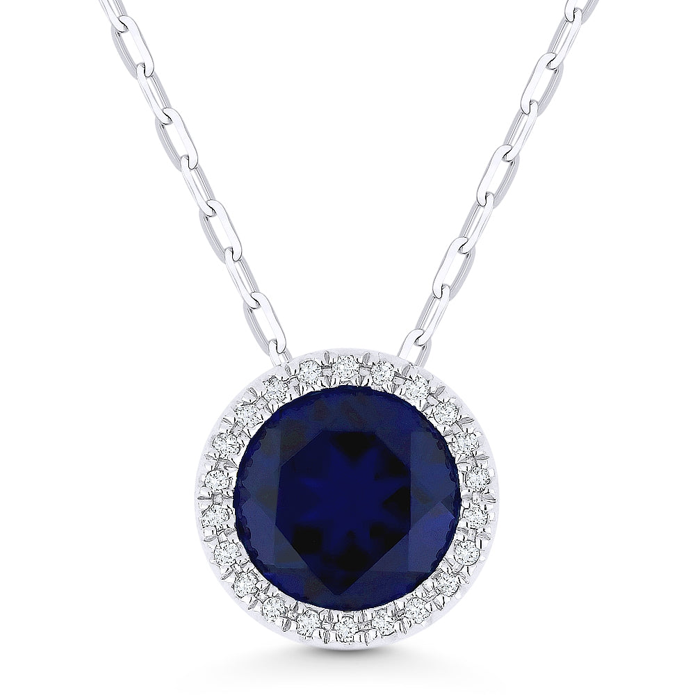 Beautiful Hand Crafted 14K White Gold 7MM Sapphire And Diamond Essentials Collection Pendant