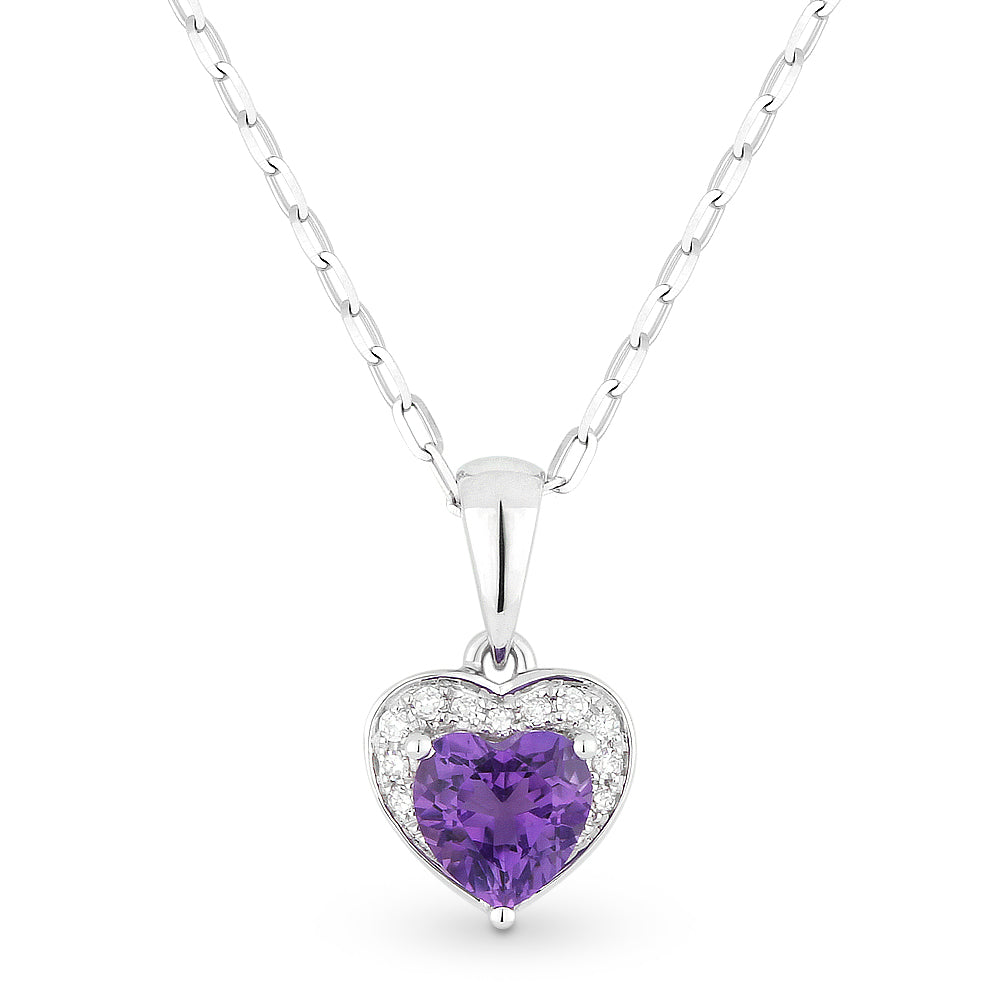 Beautiful Hand Crafted 14K White Gold 5x5MM Amethyst And Diamond Essentials Collection Pendant
