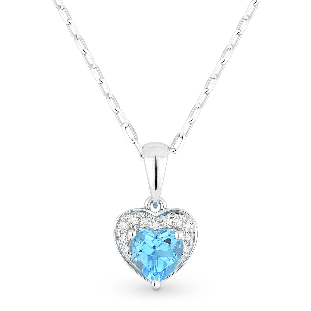 Beautiful Hand Crafted 14K White Gold 5X5MM Blue Topaz And Diamond Essentials Collection Pendant