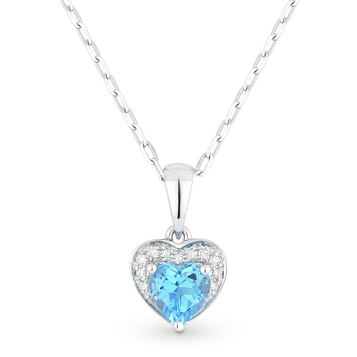 Beautiful Hand Crafted 14K White Gold 5X5MM Blue Topaz And Diamond Essentials Collection Pendant